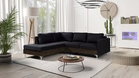Rohová pohovka Hermes Wood, Farby: ekokoža Soft 011 (čierna), Farby nožičiek: dub artisan, Strana: pravá