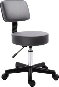 HOMCOM Rolling Stool - Nastaviteľný pracovný stolička s opierkou, otáčací kozmetický stolička pre masáže, umelá koža Šedá Ø35 x 72-84 cm | Aosom