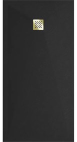Mexen Stone+, obdĺžniková vanička z minerálneho kompozitu 180 x 80 cm, čierna, zlatá lesklá krytka, 44708018-G