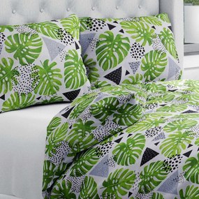 Biante Bavlnené posteľné obliečky Sandra SA-175 Zelené listy Monstera Predĺžené 140x220 a 70x90 cm