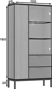 Vitrína Meorati s LED osvětlením 100 cm černá/dub Artisan