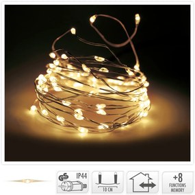 Světelný řetěz Tozi s 8 funkcemi 7,9 m teplý zlatý