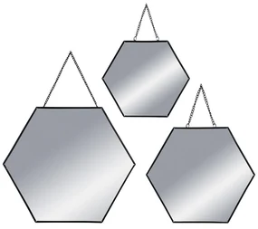 Závesné zrkadlo Hexagon, čierne, sada 3ks