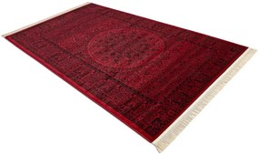 Koberec ORIENT 6039 so strapcami, rám / orientálny / rozeta, bordový / čierny