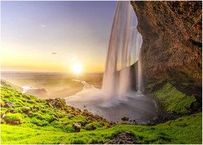 Sklenený obraz - Seljalandsfoss spoza vnútra jaskyne (70x50 cm)