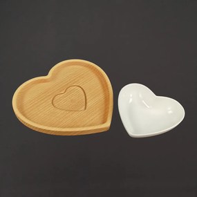 AMADEA Dřevěná miska srdce s mističkou, masivní dřevo, 20 cm