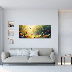 Obraz - Jarná kvetinová lúka, maľba (120x50 cm)