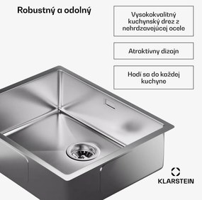 Klarstein TitanSteel Kuchynský drez 45 x 55 cm (DxŠ) s povrchom odolný voči hrdzi, poškriabaniu a teplu