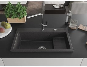 Mexen Omar, 1-komorový granitový drez 800x480x210 mm, čierna škvrnitá, chrómový sifón, 6520801005-76