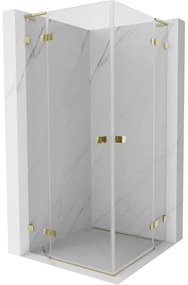 Mexen Lunar, L Duo výklopný sprchový kút 75 x 75 cm, 8mm číre sklo, zlatý profil, 834L-075L-075P-50-00