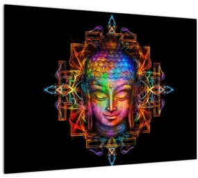 Obraz - Busta Budhu v neónových farbách (70x50 cm)