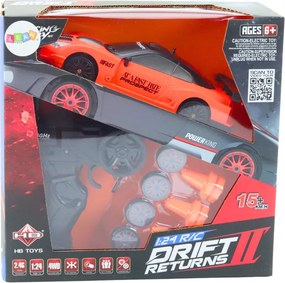 LEAN Toys Športové autíčko s diaľkovým ovládaním R/C v mierke 1:24, oranžové, s vymeniteľnými kolesami