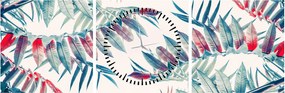 Obraz - Tropické listy (s hodinami) (90x30 cm)