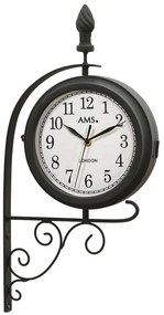 Luxusné obojstranné nástenné hodiny AMS 9433 v retro dizajne – lakovaný kov a minerálne sklo, 54 cm