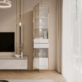 ZÁVESNÁ VITRÍNA NESSIE BIELY LESK + ZLATÁ 45 x 181 cm