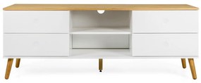 Biely TV stolík s detailmi v dekore dubového dreva Tenzo Dot, šírka 162 cm