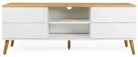 Biely TV stolík s detailmi v dekore dubového dreva Tenzo Dot, šírka 162 cm
