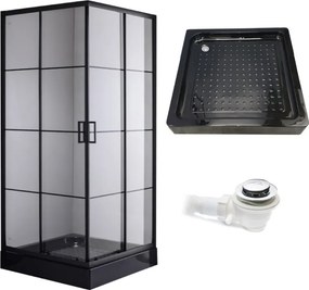 BPS-koupelny Štvorcový sprchovací kút BL32B 90x90 čierna/transparent + vanička SXL02B BL čierna