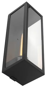Moderná obdĺžniková vonkajšia nástenná lampa čierna so sklom - Rotterdam Long