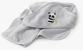 Goldea detská froté osuška s kapucňou - panda na svetlo sivej 100 x 100 cm