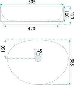 Umyvadlo na desku Rea Joana 50 cm bílé