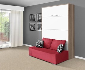 Nabytekmorava Sklápacia posteľ s pohovkou VS 21058P 200x120 farba pohovky: Červená, Typ farebného prevedenia: Dub sonoma tmavý / dvere biele LESK