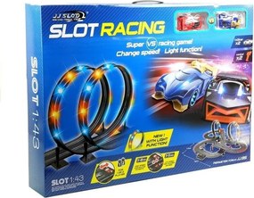 LEAN Toys Závodná dráha 2, autíčka Slot Cars v mierke 1:43, slučka s lampami