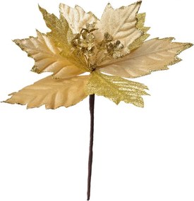 Zlatá umelá kvetina vianočná hviezda Poinsettia - Ø 21*25 cm