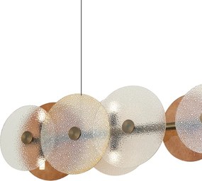 Závesná lampa Art Deco bronzová s jantárovým sklom rovná 8-svetelná - Text