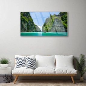 Skleneny obraz Hora voda záliv krajina 100x50 cm