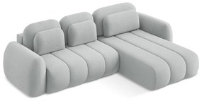 Svetlosivá rozkladacia/s úložným priestorom rohová pohovka z textílie buklé (pravý roh/s leňoškou) Pele – Makamii