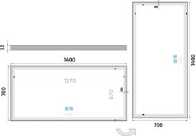 Nimco Biele LED zrkadlo 1400x700 s dvoma dotykovými senzormi - ZPB 13008VX-05