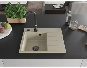 Mexen Ben, 1-komorový granitový drez 600x500x190 mm, ľavý + čierny sifón, béžová, 6522605000-69-B