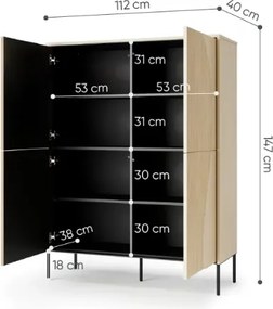 Moderná vysoká komoda NUR 110 cm bielený dub vincenza + čierna