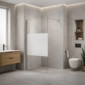 Erga Paris, sprchová zástena Walk-In 140x200 cm, 8mm číre/mliečne sklo, čierny profil, ERG-V02-PARIS-140x200-MF-BK