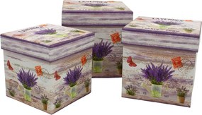 Home Elements Sada 3 papierových škatuliek s motívom levandule