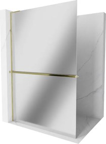 Mexen Kioto+ L, sprchová zástena Walk-In s poličkou a vešiakom 100 x 200 cm, 8mm sklo vzor zrkadlo, zlatý lesklý profil,800-100-123-50-50