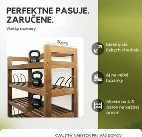 Regál na topánky RUSTIC, 5políc, 95x26x82cm, prírodná hnedá Casaria