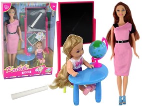 Lean Toys Bábika učiteľka s hnedými vlasmi a malou bábikou
