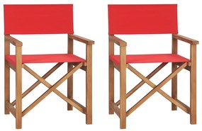 Skladacie režisérske stoličky 2 ks červené tíkový masív 360091