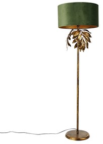 Vintage stojaca lampa starožitné zlato so zeleným tienidlom - Linden