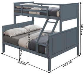 Poschodová posteľ s roštami Nevil - sivá