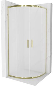 Mexen Rio, štvrťkruhový sprchovací kút s posuvnými dverami 70(dvere) x 70(dvere) x 190 cm, 6mm sklo námraza, zlatý lesklý profil, 863-070-070-50-30