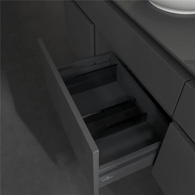 VILLEROY &amp; BOCH Legato závesná skrinka pod umývadlo na dosku (umývadlo v strede), 5 zásuviek, s LED osvetlením, 1400 x 500 x 550 mm, Glossy Grey, B586L0FP