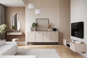 Komoda Lorini 200 cm na stojane - kašmírová / čierne úchytky T