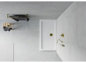 Mexen SLIM - Obdĺžniková sprchová vanička 140x70x5cm + zlatý sifón, biela, 40107014G
