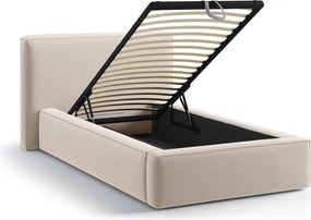 Béžová čalúnená jednolôžková posteľ s úložným priestorom s roštom 90x200 cm Jodie – Micadoni