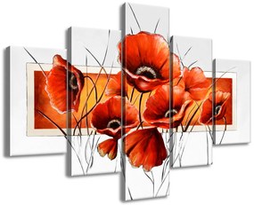 Gario Ručne maľovaný obraz Silný Vlčí mak - 5 dielny Rozmery: 100 x 70 cm
