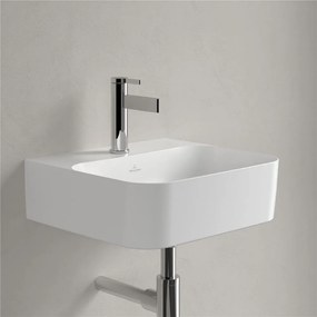 VILLEROY &amp; BOCH Finion závesné umývadielko s otvorom, so skrytým prepadom, 430 x 390 mm, Stone White, s povrchom CeramicPlus, 436444RW