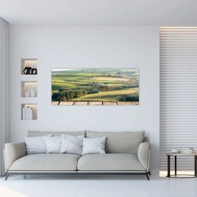 Obraz - Drevená polica s krajinou (120x50 cm)